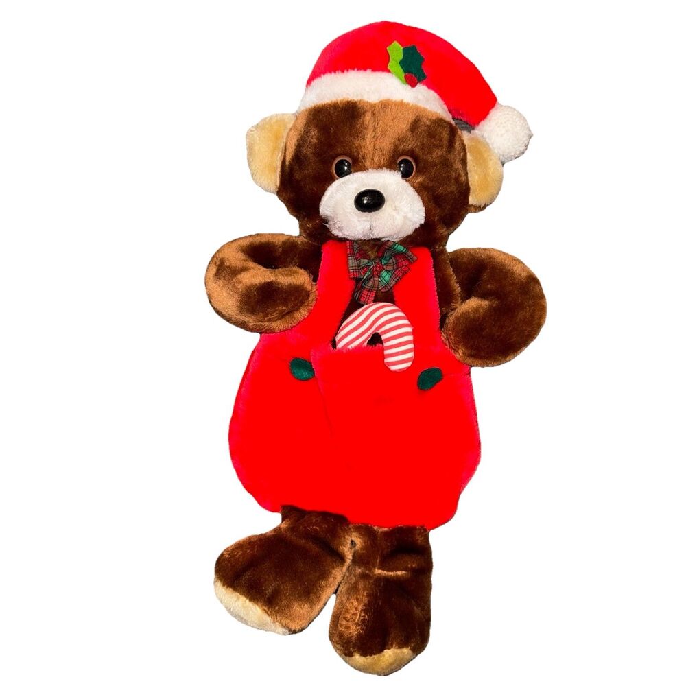 VINTAGE Santas Best Brown Teddy Bear Christmas Stocking Stuffed Animal Plush